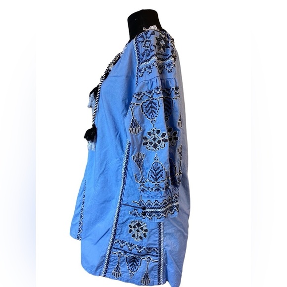 Gueanor Blue Embroidered Long Sleeve Tunic Dress - Picture 8 of 12